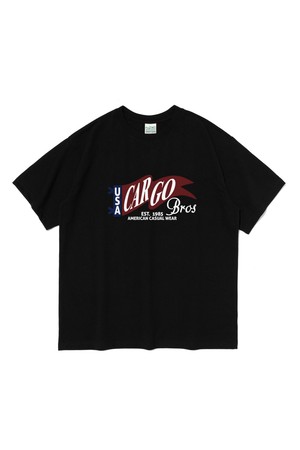 (BIGSIZE) CARGO VINTAGE FLAG SHORT SLEEVE T-SHIRT (BLACK)