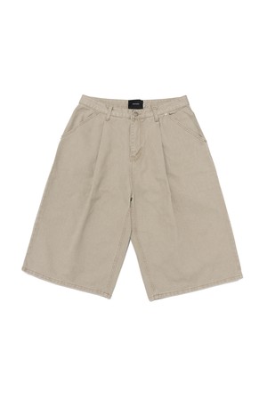 COTTON WIDE CURVED HALF DENIM PANTS (BEIGE)