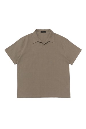 LINEN OPEN COLLAR SHORT SLEEVE SHIRT (KHAKI)