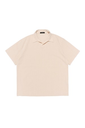 LINEN OPEN COLLAR SHORT SLEEVE SHIRT (BEIGE)