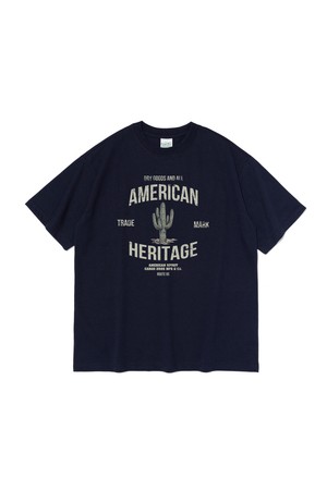 (BIGSIZE) HERITAGE CACTUS GRAPHIC SHORT SLEEVE T-SHIRT (NAVY)