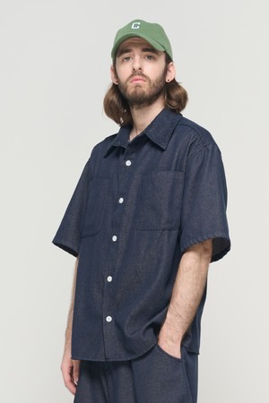 WASHED NON-FADE HALF SHIRT (BLUE)