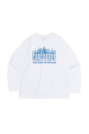 BLUE FLAME LOGO LONG SLEEVE T-SHIRT (WHITE)