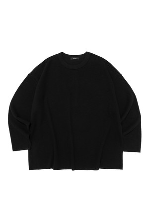 BINDING OVER BOX WAFFLE LONG SLEEVE T-SHIRT  (BLACK)