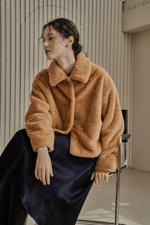 FAKE FUR SHOT COAT_ORANGE