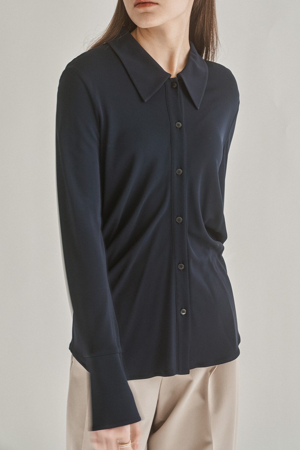 cle - 셔츠 - DRAPE JERSEY TOP - NAVY