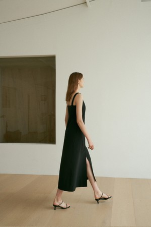 LONG NYLON SLIP DRESS_BLACK