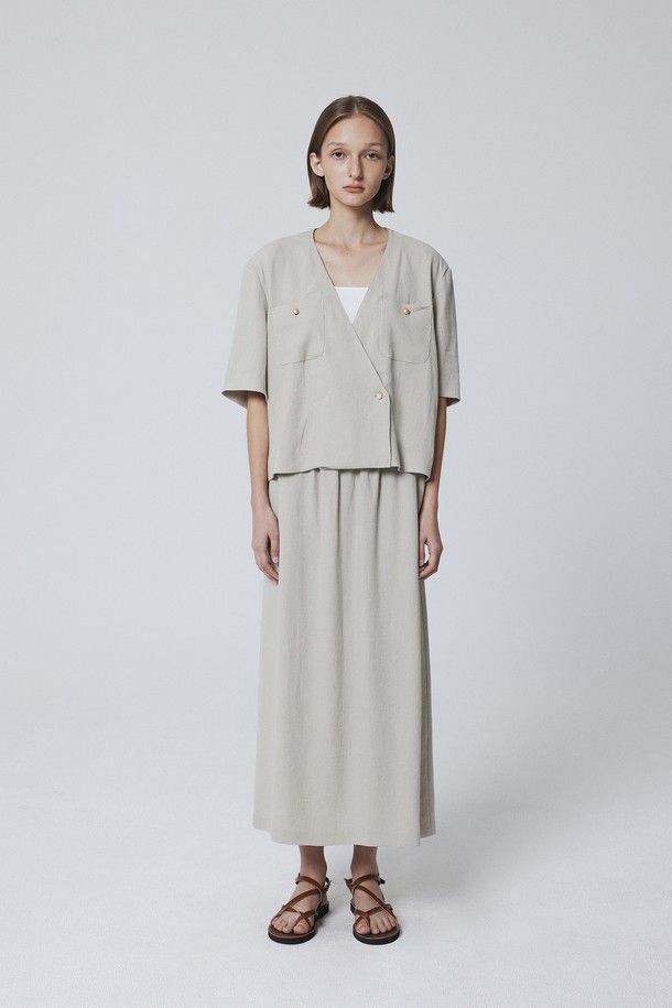 Juliapepe - 자켓 - SET Collarless Linen Summer Jacket (Cream)