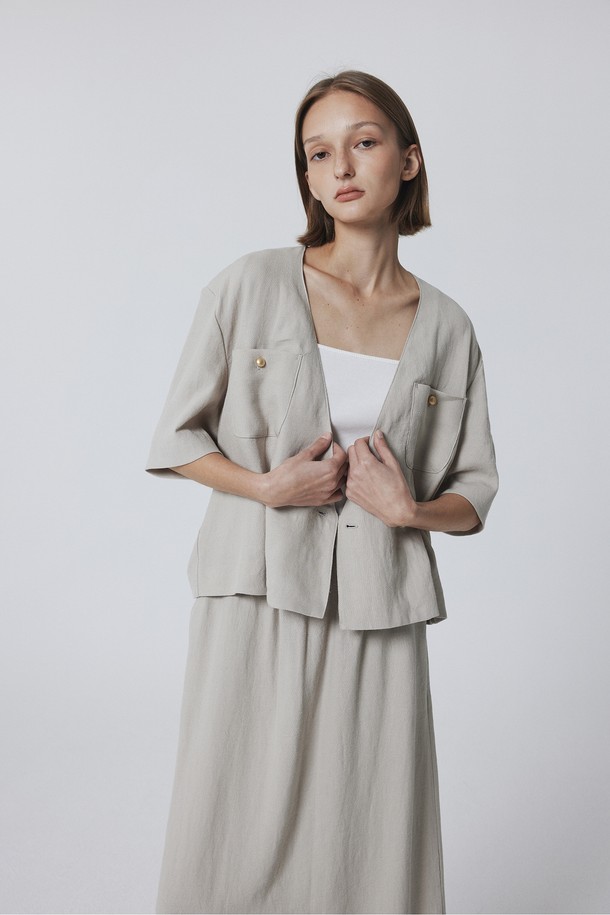 Juliapepe - 자켓 - Collarless Linen Summer Jacket (Cream)