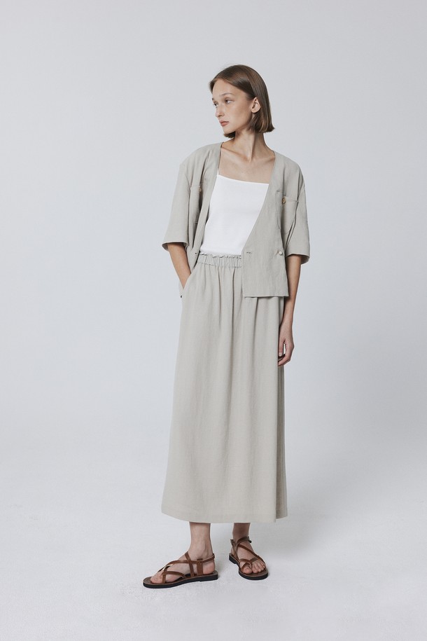 Juliapepe - 롱스커트 - Linen Summer Banding Skirt (Cream)