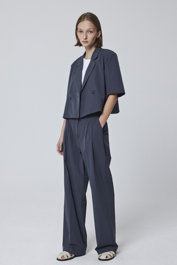 Juliapepe - 자켓 - SET Crinkle Half Sleeve Cropped Blazer (Blue Grey)