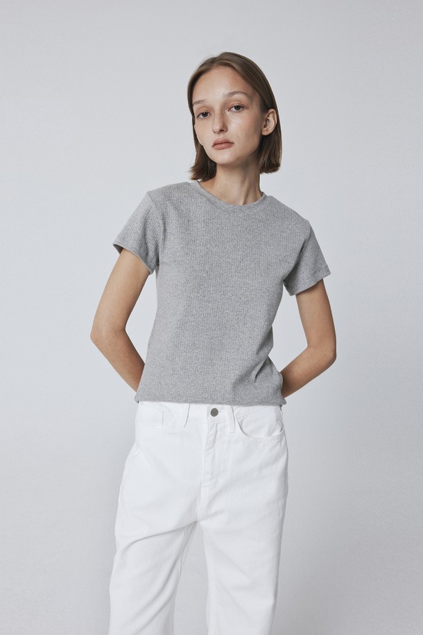 Juliapepe - 스웨터 - Smooth Half Sleeve Ribbed Tee (Grey)