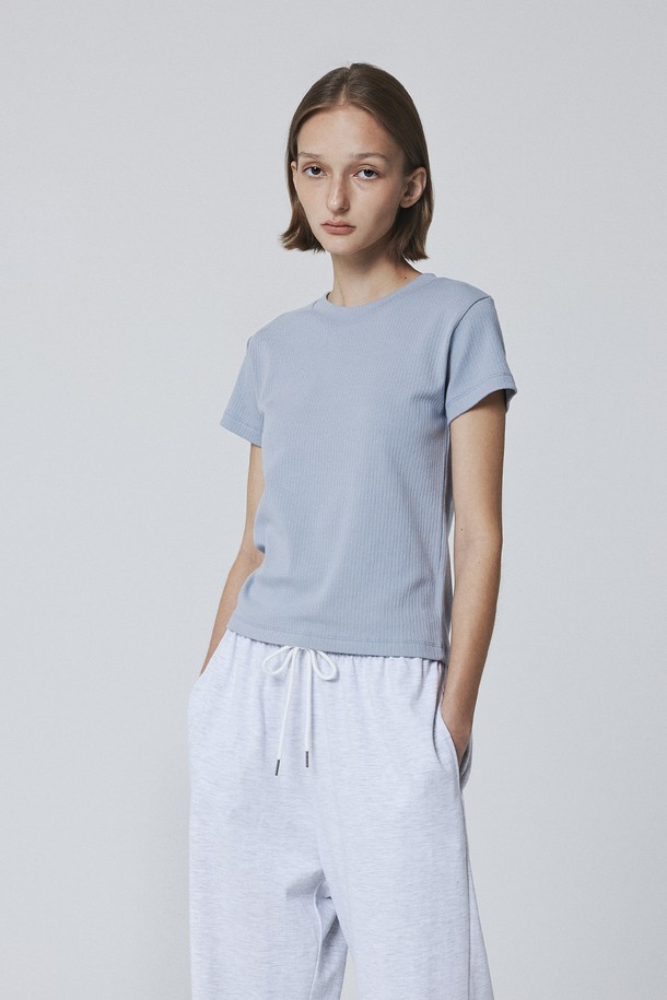 Juliapepe - 스웨터 - Smooth Half Sleeve Ribbed Tee (Blue)