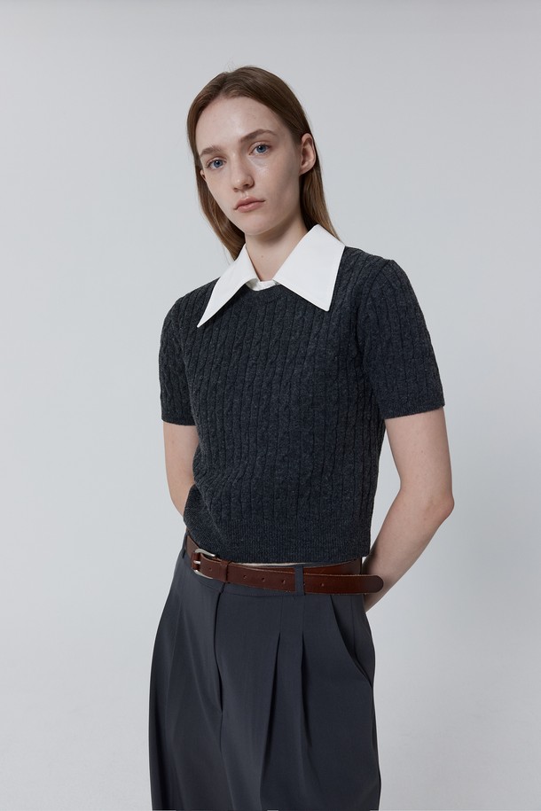 Juliapepe - 스웨터 - Crop Cable Knitwear_Charcoal