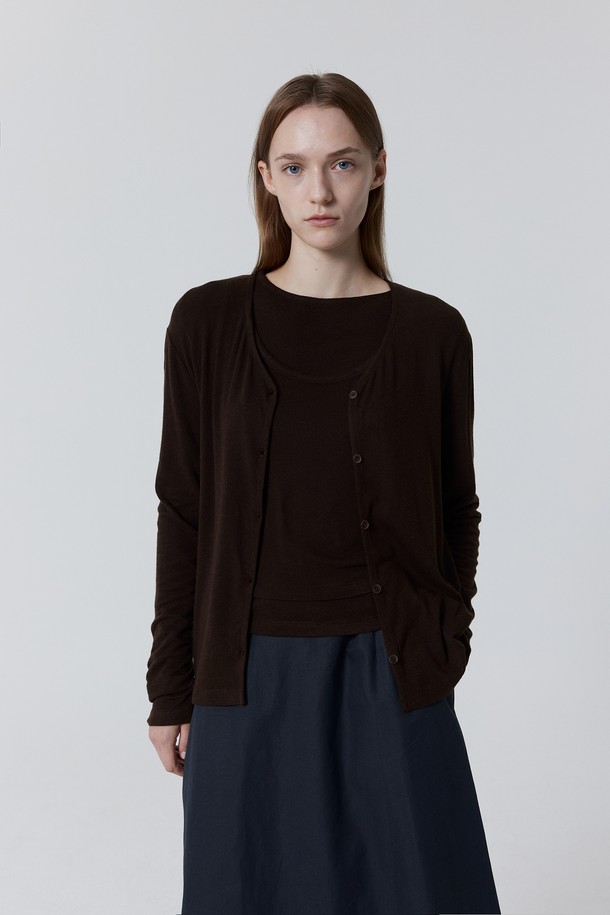 Juliapepe - 가디건 - Fleecy Daily Cardigan_Brown