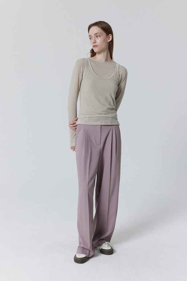 Juliapepe - 롱/미디팬츠 - Classic Wide Slacks_Elderberry