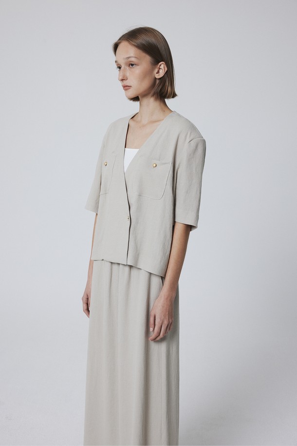 Juliapepe - 자켓 - SET Collarless Linen Summer Jacket (Cream)