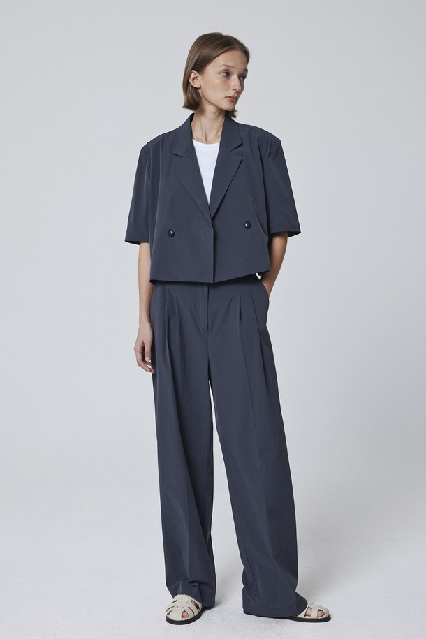 Juliapepe - 자켓 - SET Crinkle Half Sleeve Cropped Blazer (Blue Grey)