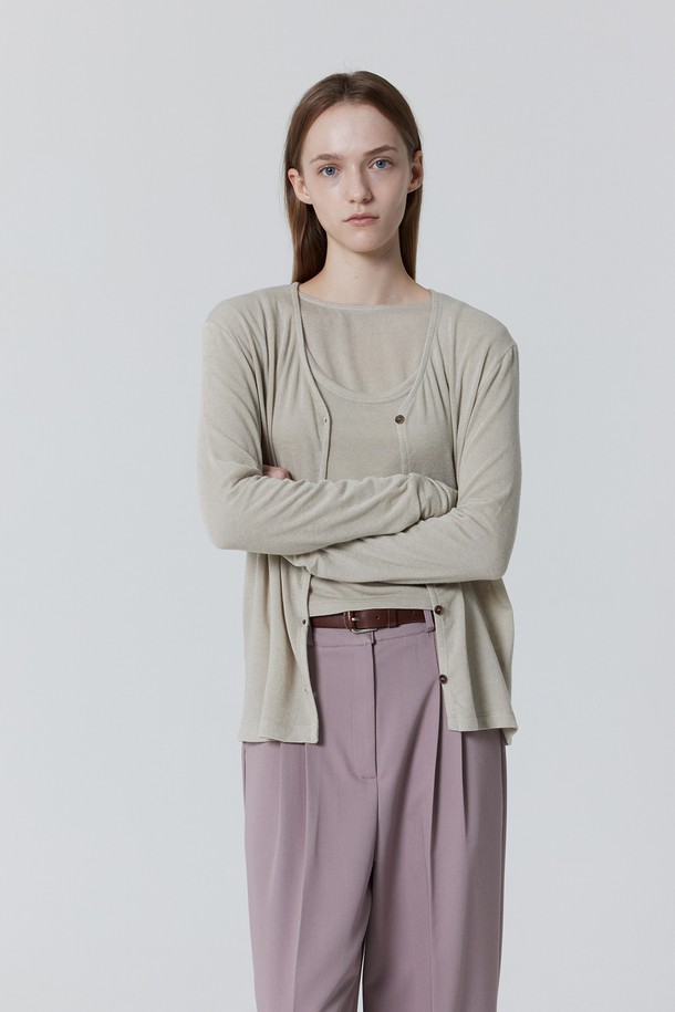 Juliapepe - 가디건 - Fleecy Daily Cardigan_Light gray