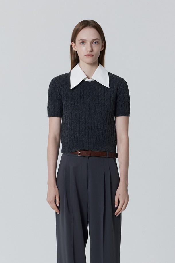 Juliapepe - 스웨터 - Crop Cable Knitwear_Charcoal