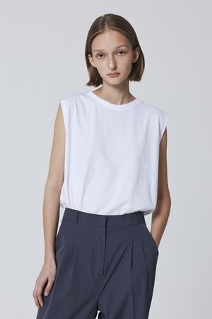 Cotton Square Sleeveless Top (White)