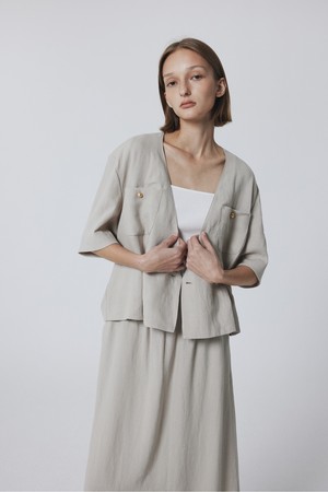 Collarless Linen Summer Jacket (Cream)