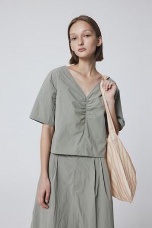 Summer Crinkle Square Top (Light Khaki)