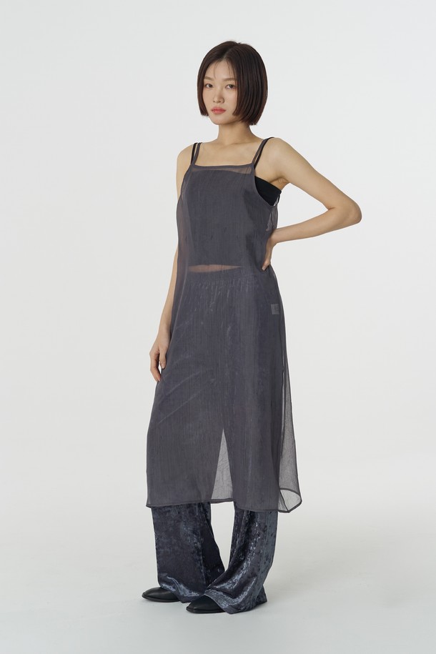 Juliapepe - 민소매 원피스 - Simple See-through Dress (Charcoal)