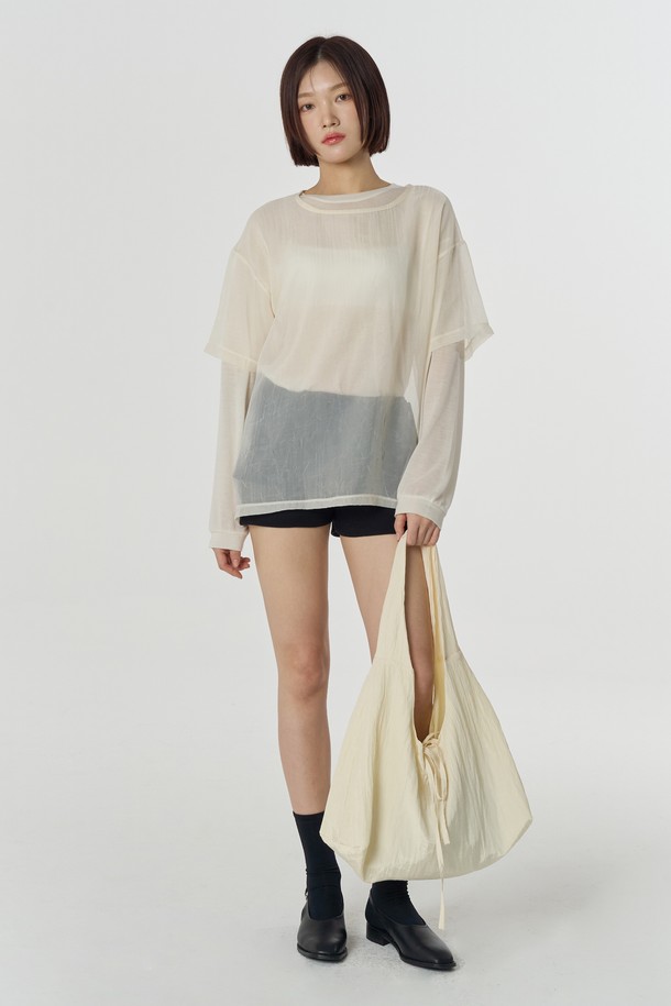 Juliapepe - 반소매 티셔츠 - See-through Layered Top (Cream)