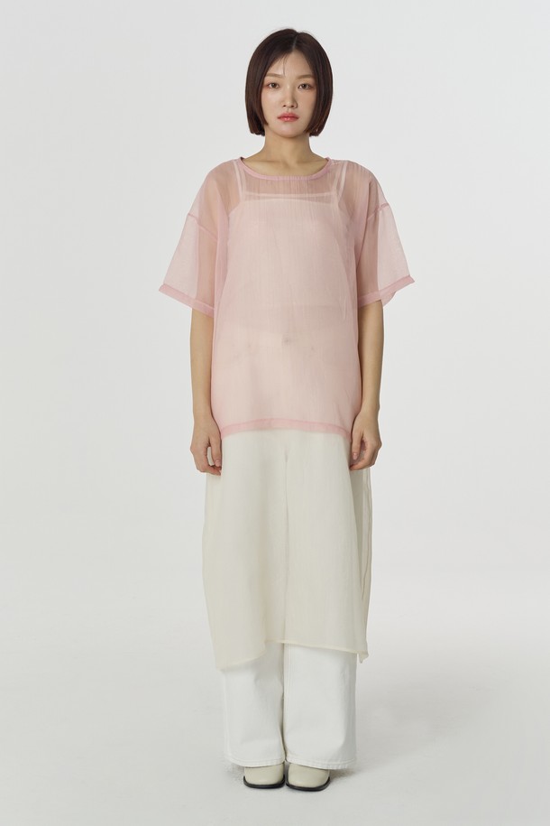 Juliapepe - 반소매 티셔츠 - See-through Layered Top (Pink)