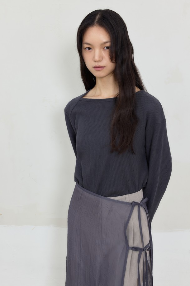 Juliapepe - 긴소매 티셔츠 - Long Sleeve Waffle Tee (Charcoal)