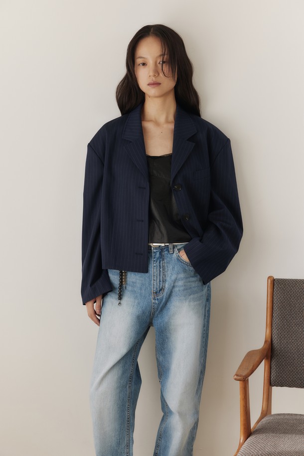 Juliapepe - 자켓 - Crop Stripe Jacket (Midnight blue)