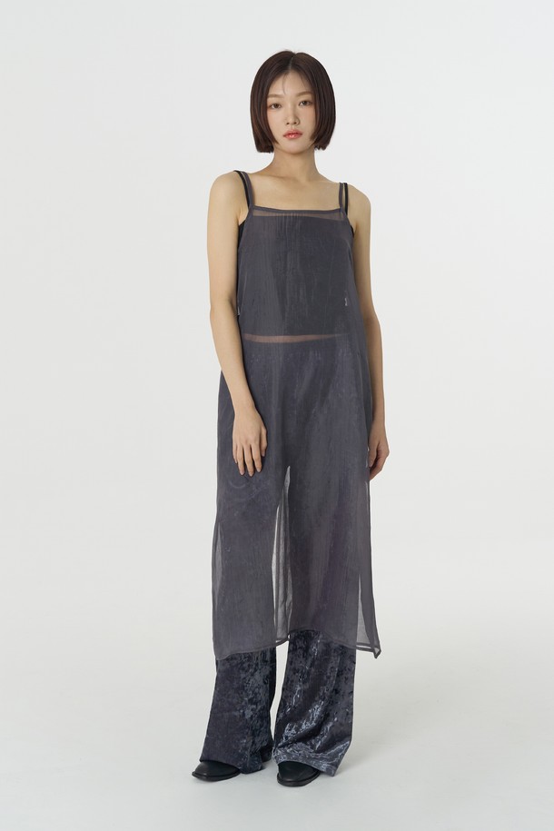 Juliapepe - 민소매 원피스 - Simple See-through Dress (Charcoal)
