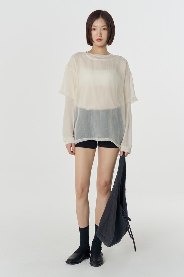 Juliapepe - 반소매 티셔츠 - See-through Layered Top (Cream)