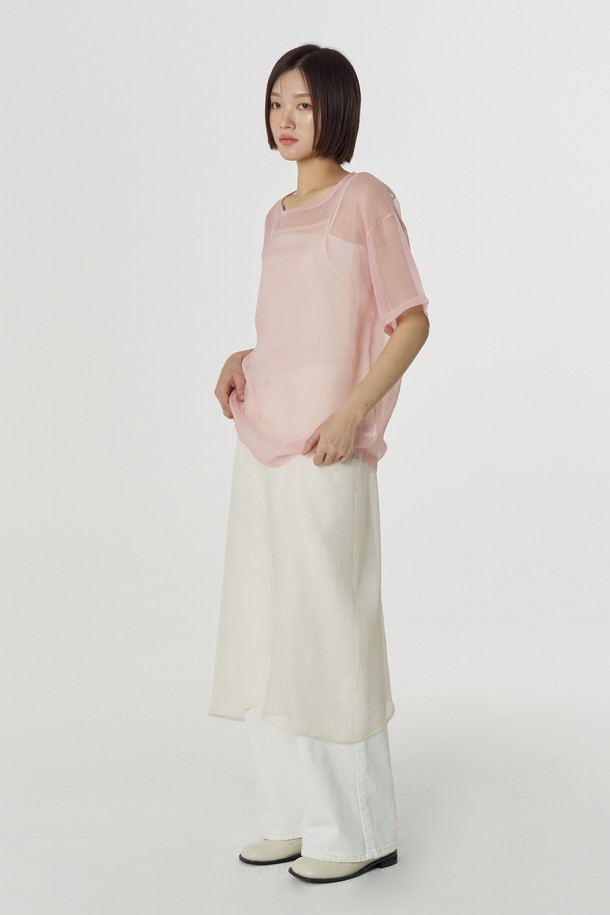 Juliapepe - 반소매 티셔츠 - See-through Layered Top (Pink)