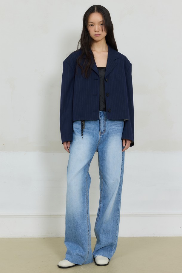Juliapepe - 자켓 - Crop Stripe Jacket (Midnight blue)