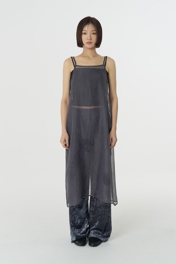 Juliapepe - 민소매 원피스 - Simple See-through Dress (Charcoal)