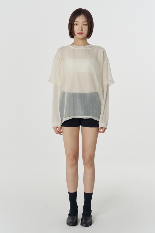 Juliapepe - 반소매 티셔츠 - See-through Layered Top (Cream)