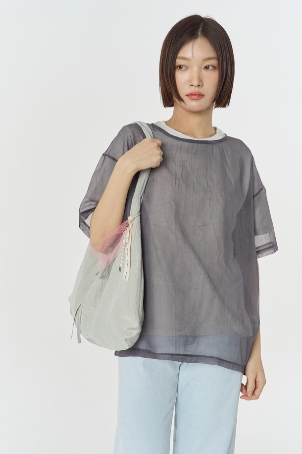 Juliapepe - 반소매 티셔츠 - See-through Layered Top (Charcoal)