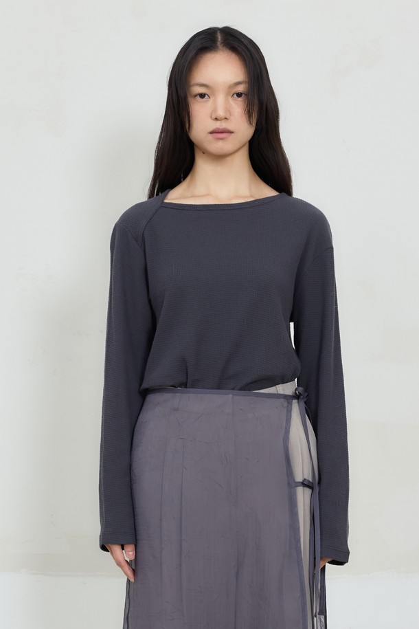 Juliapepe - 긴소매 티셔츠 - Long Sleeve Waffle Tee (Charcoal)