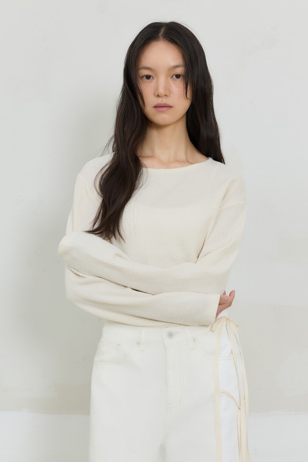 Juliapepe - 긴소매 티셔츠 - Long Sleeve Waffle Tee (Cream)