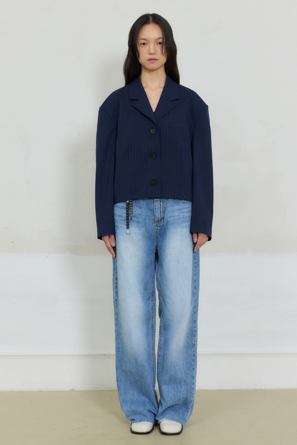 Juliapepe - 자켓 - Crop Stripe Jacket (Midnight blue)