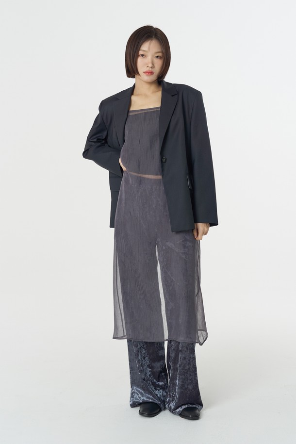 Juliapepe - 민소매 원피스 - Simple See-through Dress (Charcoal)