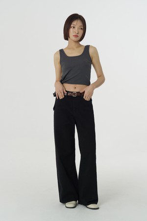 Unbalanced Slit Tank Top (Charcoal)