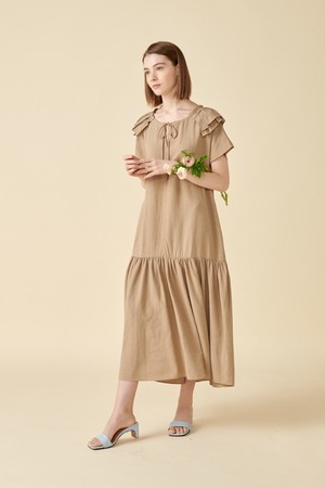 [23SS] 플리츠 카라 린넨 원피스 Pleats Collar Linen Dress 베이지