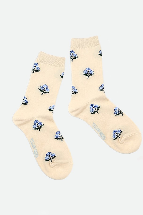 yellow socks - 양말 - RETRO FLOWER CREAM BLUE 레트로 플라워 크림블루