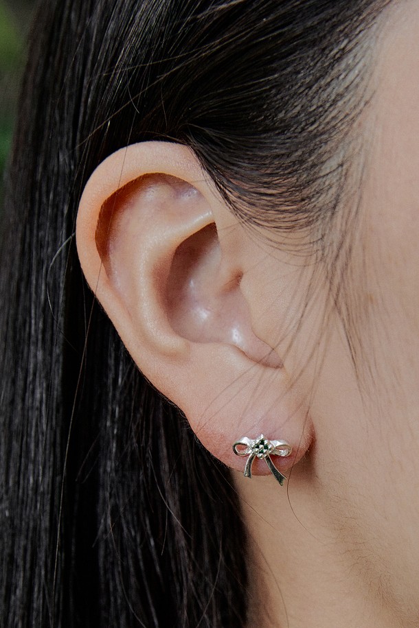 LEHAUL - 귀걸이 - WITH RIBBON EARRING(GREEN)(silver925)