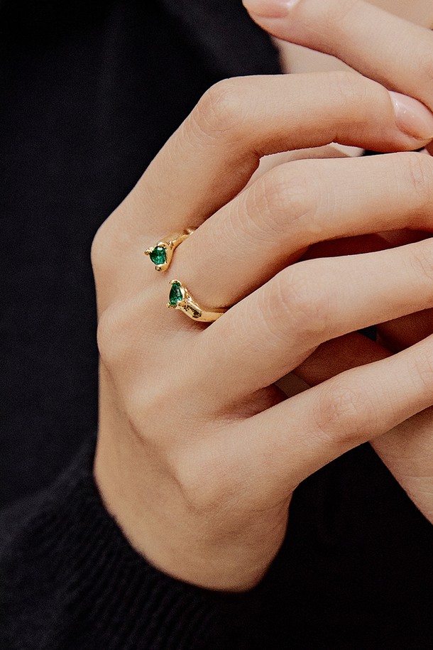 LEHAUL - 반지 - LOVE RING(green)(silver925&18k gold plated)