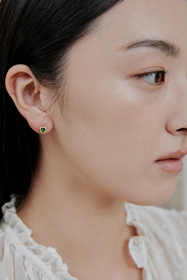 LEHAUL - 귀걸이 - UGLY LOVE EARRING(green)(silver925&18k gold plated)