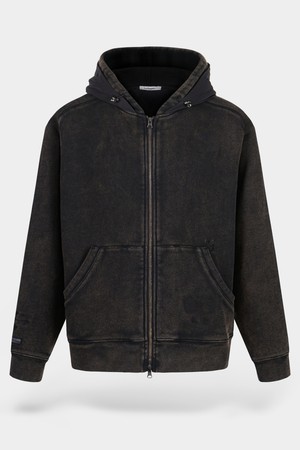 가먼트워싱 투웨이 레이어드 후드 집업